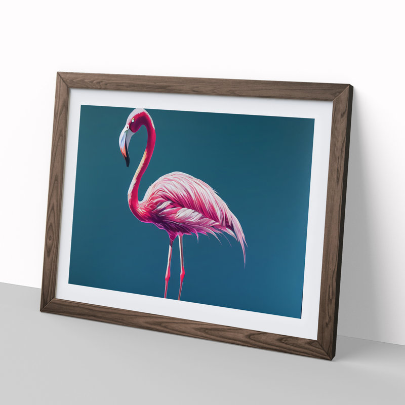 Appealing Flamingo - Single Picture Frame Print, 34cm H x 46cm W, Walnut