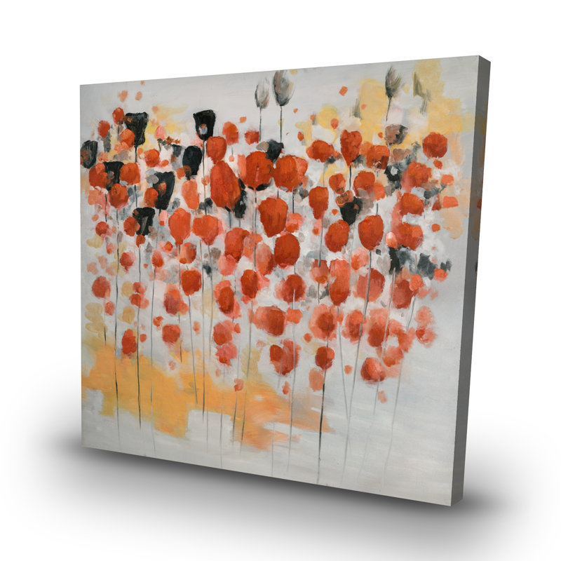 Abstract dotted flowers field - 32"x32" art on canvas