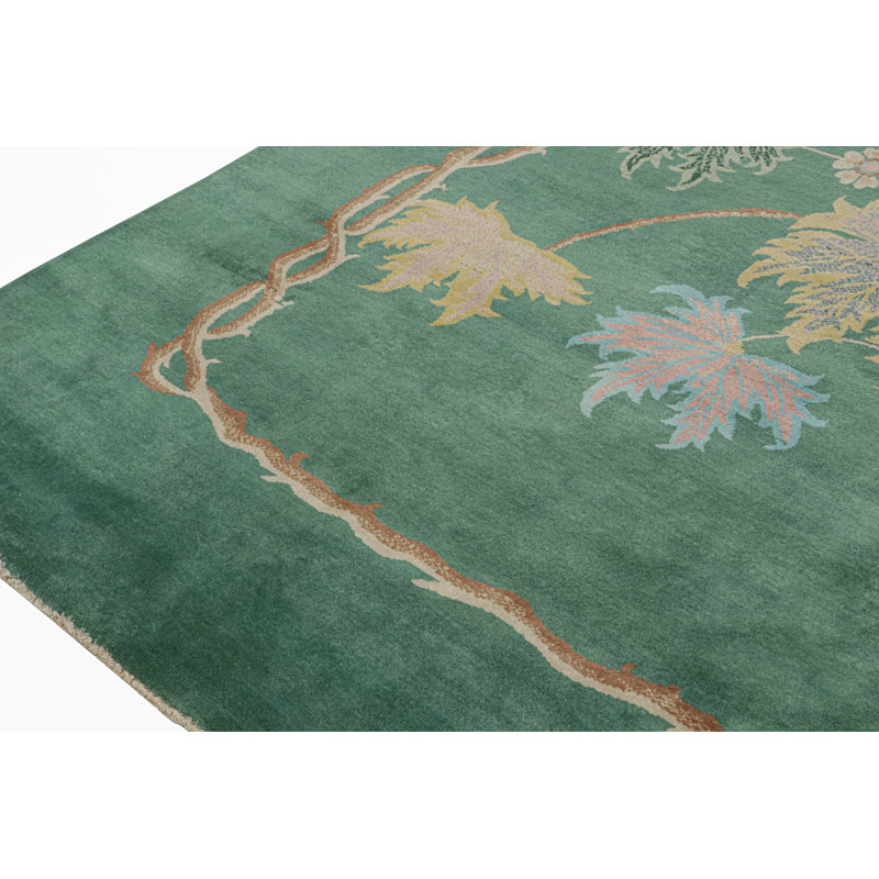 Hand Knotted Wool Floral Area Rug, Rectangle 9' x 12'