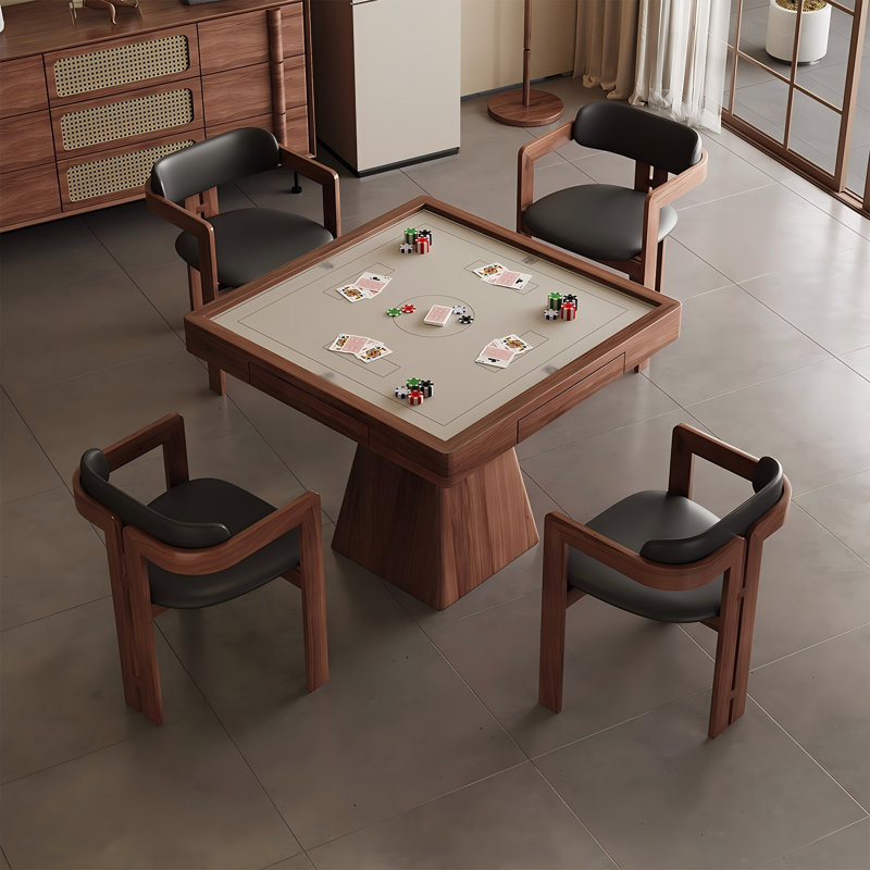 34.65"Brown Square Multifunctional Poker & Dining Table