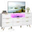 Wood Dresser TV Stand with 8 Drawers, Power Outlet & LED