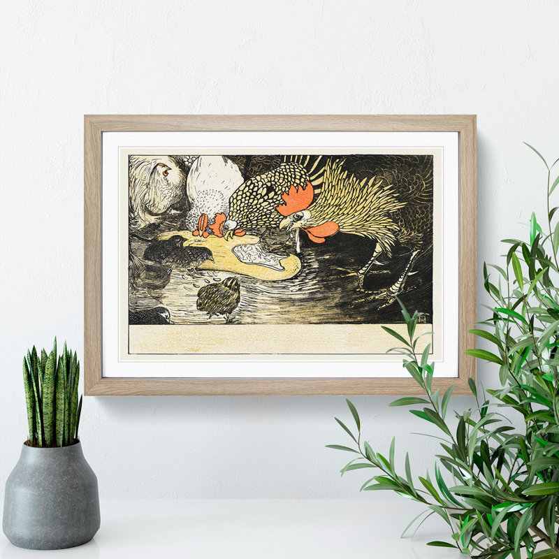 Roosters and Chicks by Theo Van Hoytema - Picture Frame Painting, Oak Framed, 48cm H x 65cm W x 2cm D