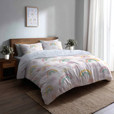 Kids Colorful Bedding Set 3 Pcs - Nursery Little Rainbows Duvet Cover And Throw Pillow Set