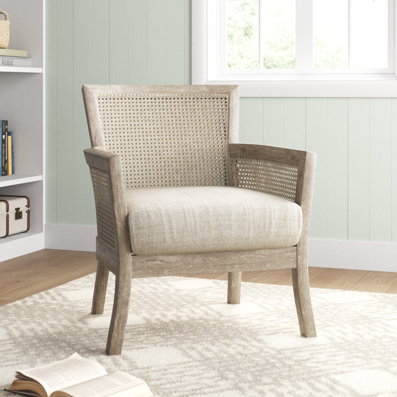 Fauteuil Jennette Avia Cane, Cadre naturel récupéré / tissu crème