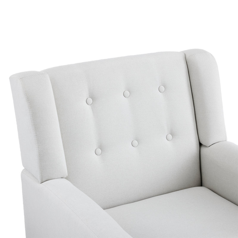 Fauteuil capitonné en lin capitonné avec pieds en bois massif, 1, Beige