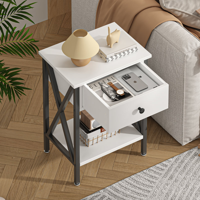 Demmer End Table with Storage, White