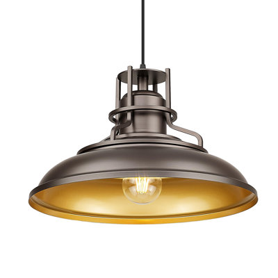 Outdoor Pendant Lights for Porch, Farmhouse Pendant Light, Barn Vintage Hanging Light Fixture for Kitchen Island, Adjustable Height, (Oil-Rubbed Bronze & Gold)