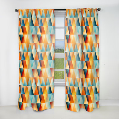 Orange And Blue Symmetry Tranquil Triangles I - Abstract Geometric Room Darkening Curtain - 1 Panels