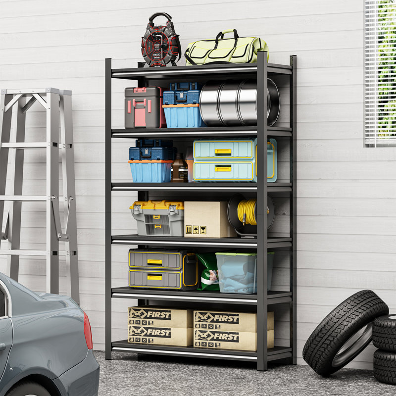 6 étages, en métal, en grand magasin, à la maison, sur un support de rangement, à conception ajustable, noir, rouillé, en métal, pour garage et maison, installation rapide