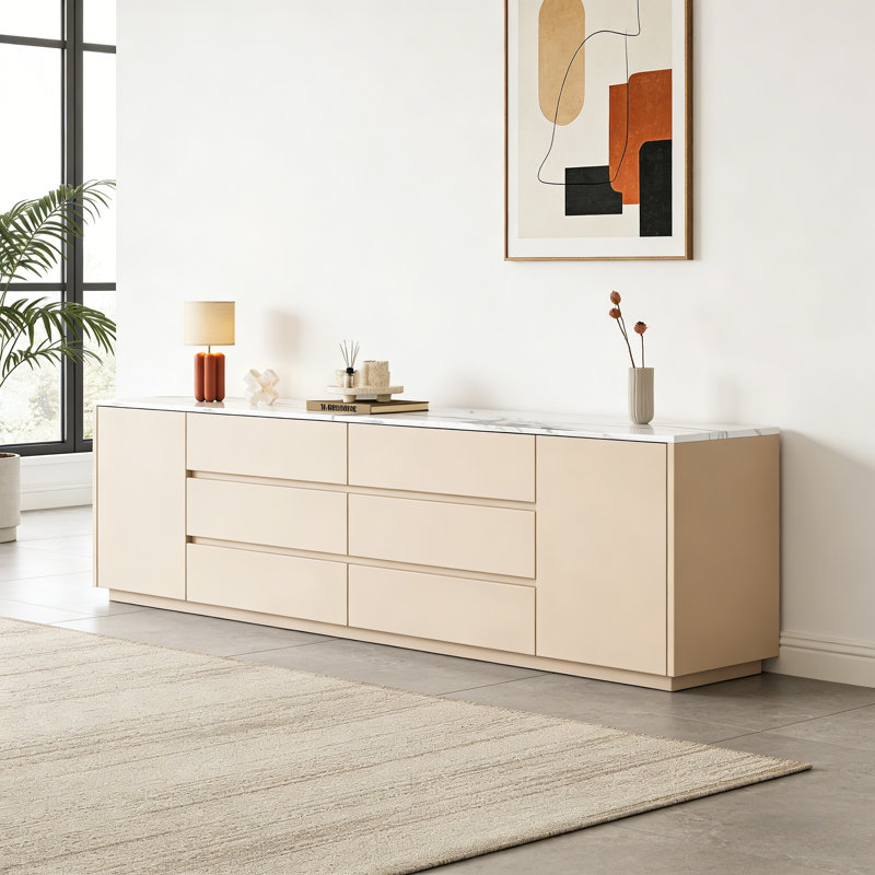 Meuble télé simple et élégant avec rangement, Crème / Blanc