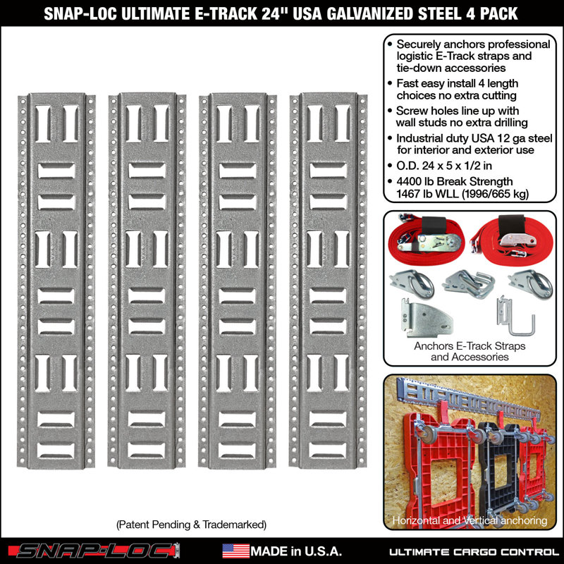 SNAP-Loc Fast-Track E-Track 24 po 4 pièces acier galvanisé horizontal vertical