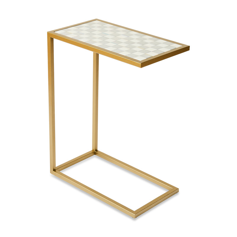 Mocha Check Enamel C-Table, Gray/White