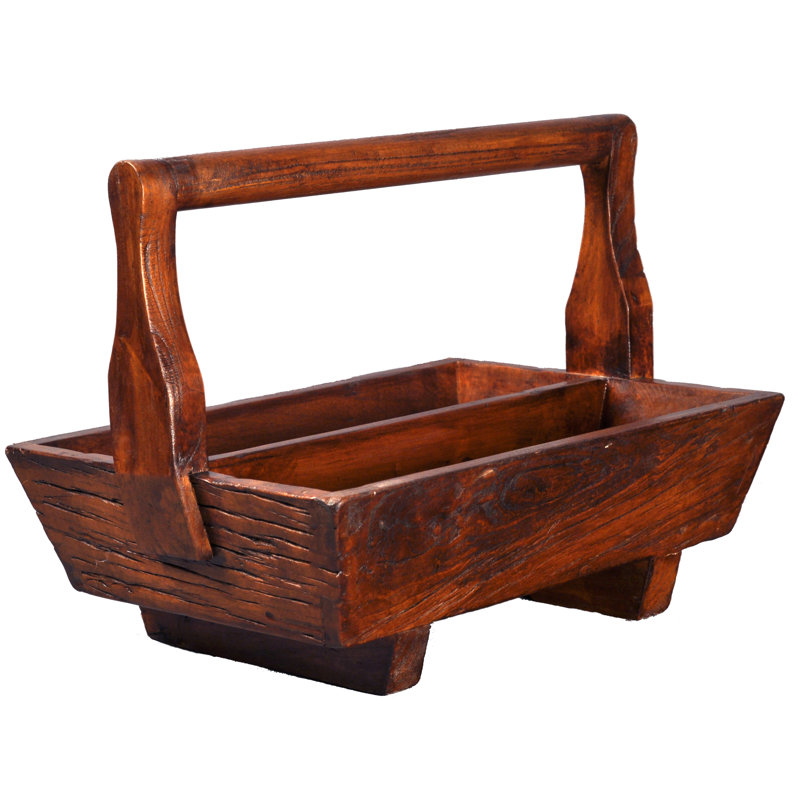 Demi taille Double bac avec manche en bois, Naturel