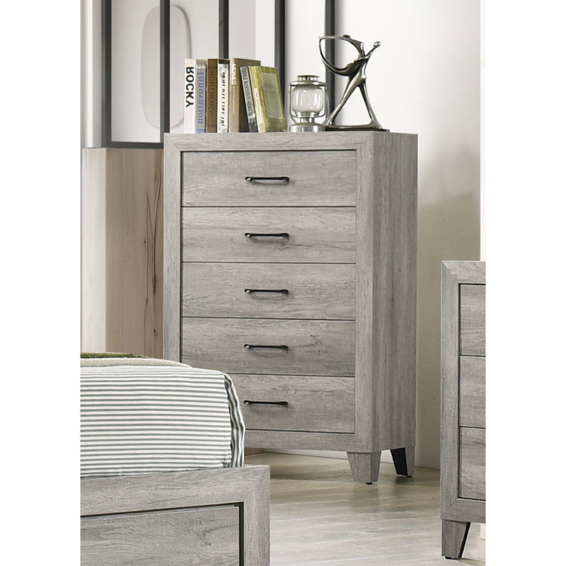 Commode contemporaine à cinq tiroirs, Gris