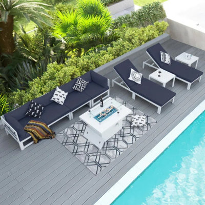 Ensemble de patio complet avec coussins 9 pièces Rosamond