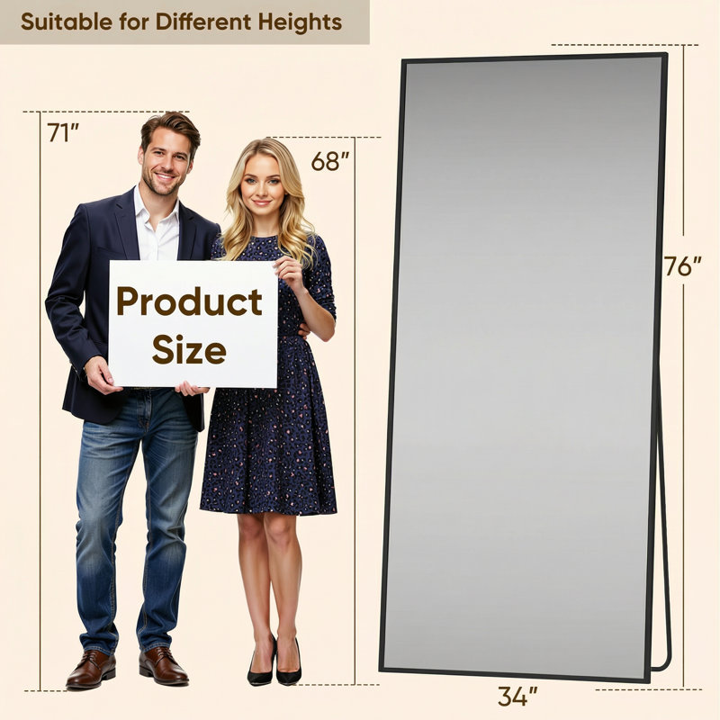 Oversized Full Length Mirror with Stand, Standing Mirror Full Body, Floor Mirror with Aluminum Alloy Framed Rectangle Wall Mirror