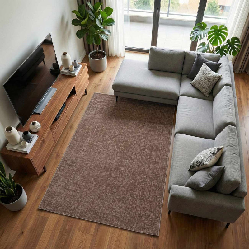 Lina Solid Boho Neutral Machine Washable Brown Area Rug, Rectangle  7'10" x 10', Brown 