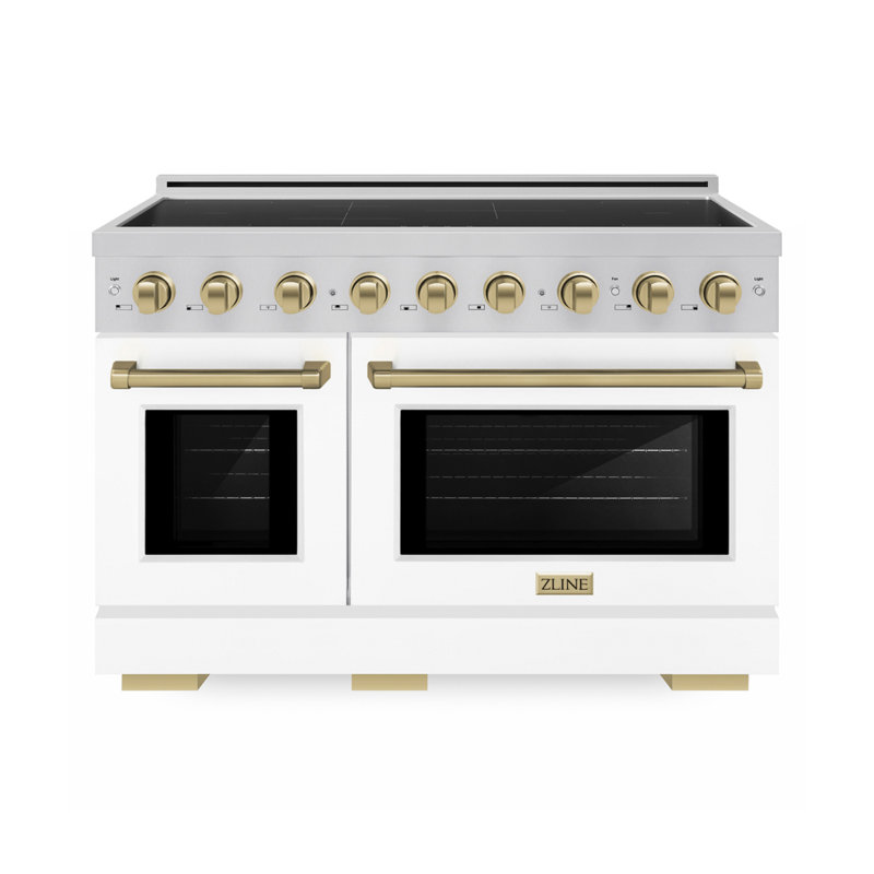 ZLINE Autograph 48 in. 7 Element Paramount Induction Range with White Matte Doors & Bronze Accents