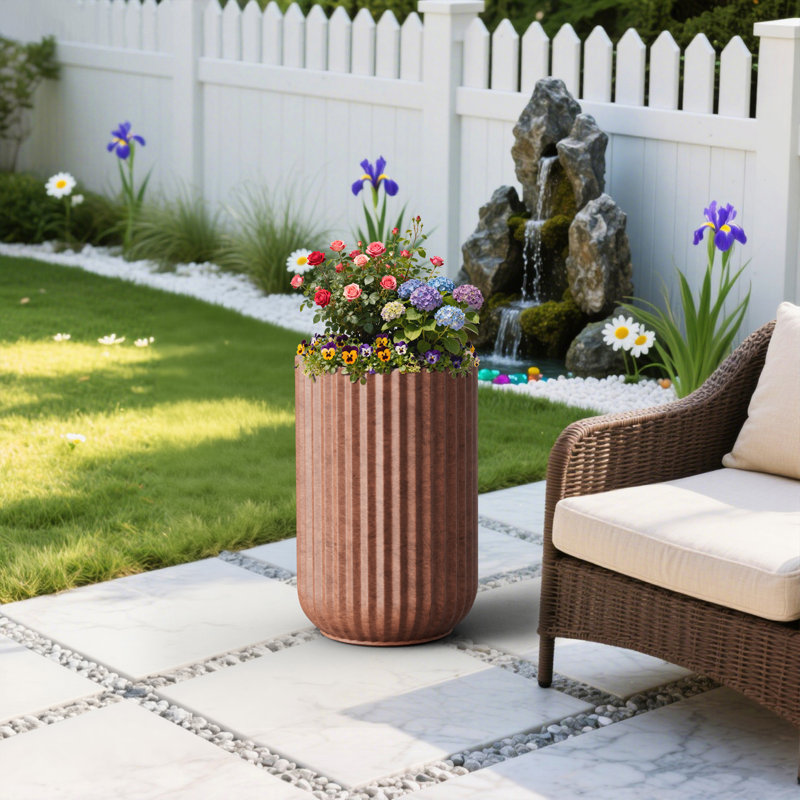 14 po. Grand pot à fleurs rond brun foncé (intérieur amélioré) en forme de cigare avec trou de drainage, Marron foncé