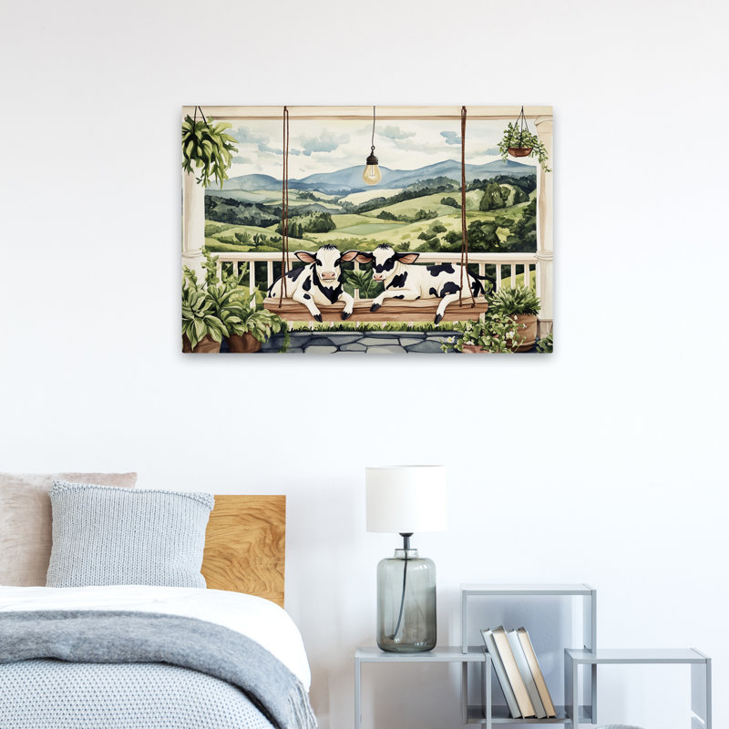 Vaches avec une vue - art moderne avec deux veaux, H 36 po x l 24 po
