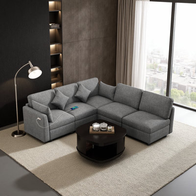 Élégant canapé modulaire modulaire de 85,4 po avec repose-pieds mobile et ports USB - Canapé-lit personnalisable en forme de U / L pour les salons modernes