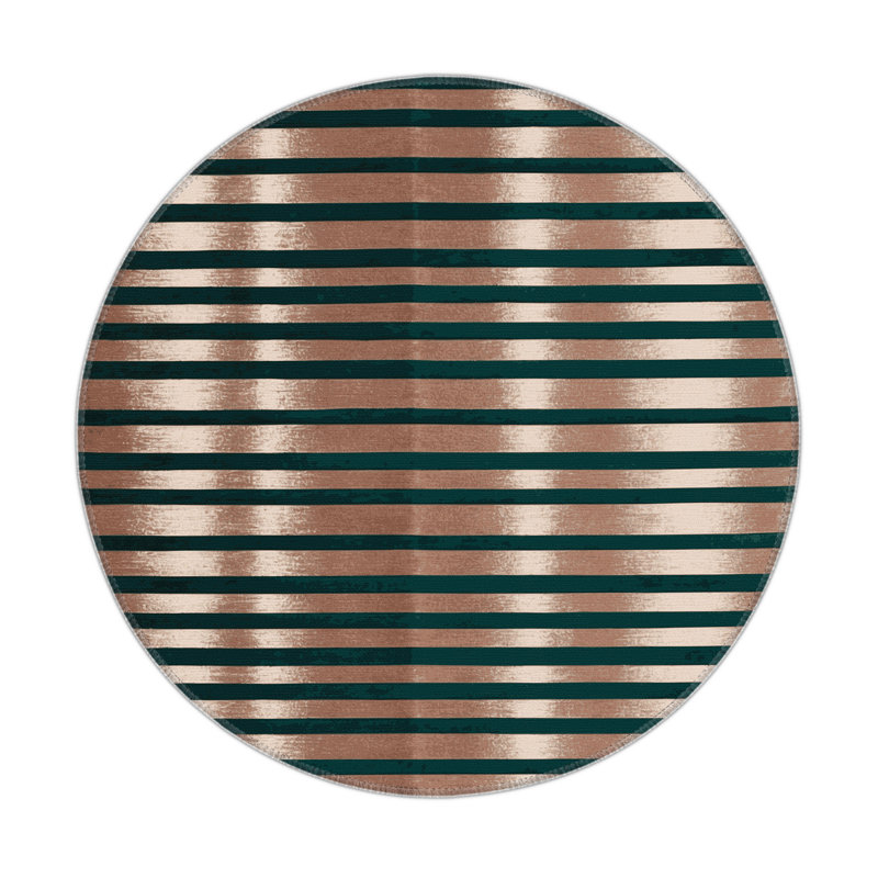 Tapis intérieur / extérieur vert HorizontalStripes, Rond 5 pi