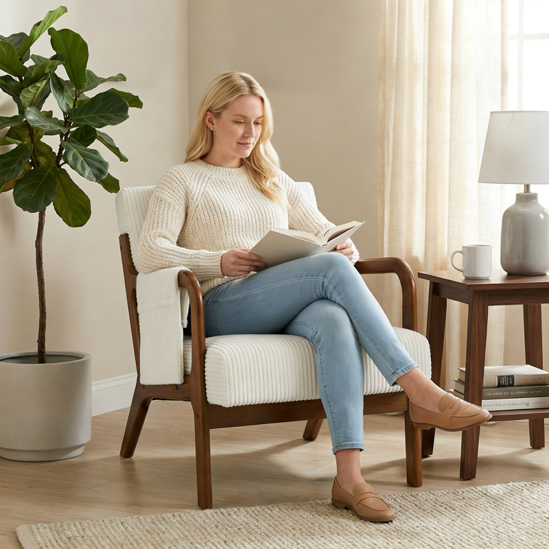 Upholstered Armchair, Beige Corduroy, 1