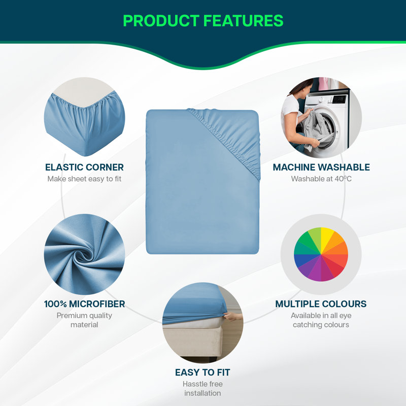 Extra Deep Pocket Microfiber Solid Fitted Sheet, Sky Blue, Full/Double