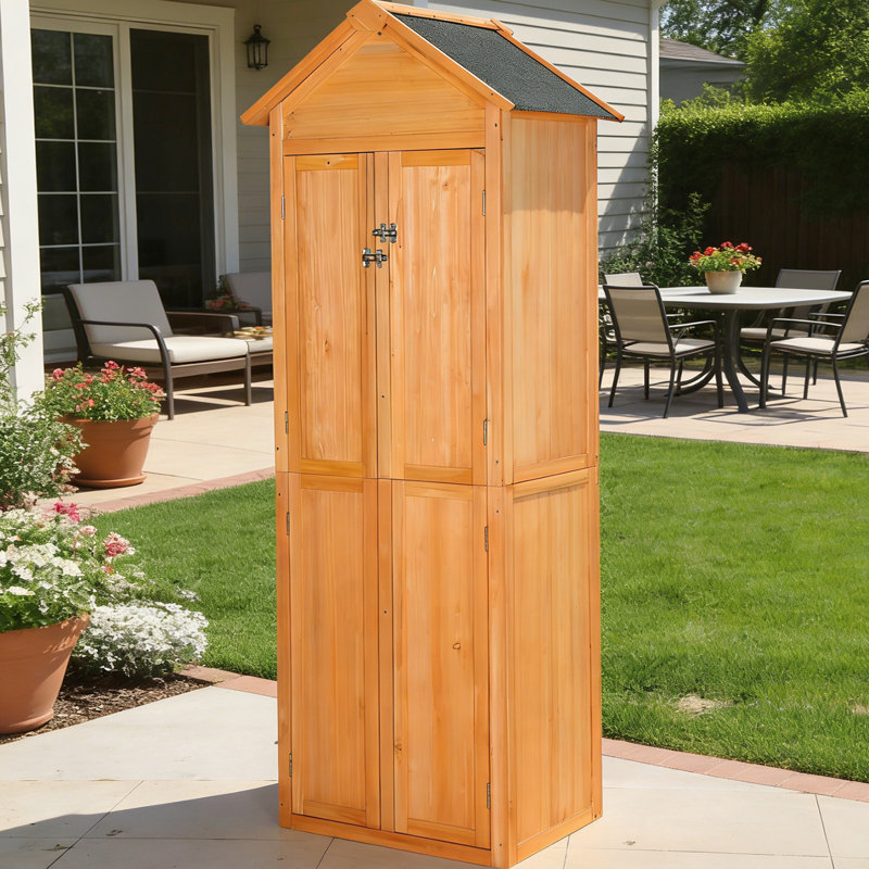 Rangement extérieur pour outils - Armoire en bois imperméable avec verrouillable pour la prairie, la cour arrière. Finition résistante aux intempéries. Assemblage facile, articles de jardin et de piscine multifonctionnels. Fabrication solide. 23,9 po x 84,12 po