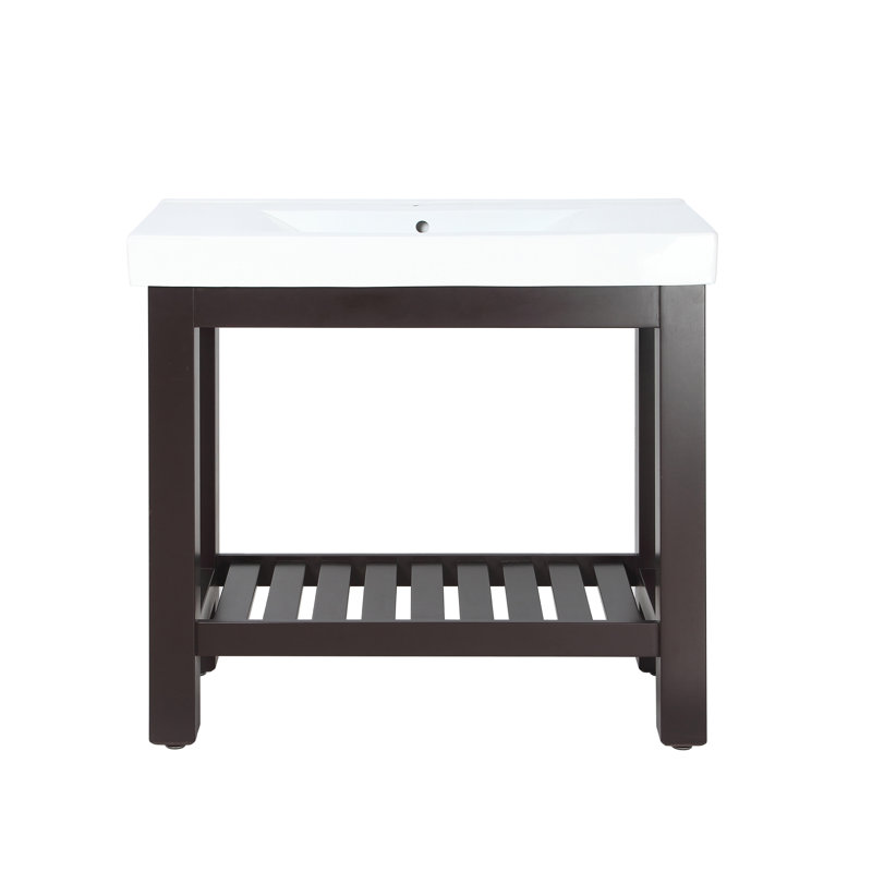 Bise 40'' Single Bathroom Vanity with Ceramic Top, Espresso