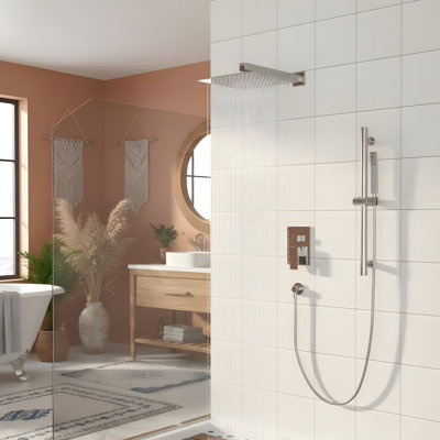 10 Inch Wall Mounted Square Shower System and Handheld Showerhead Set