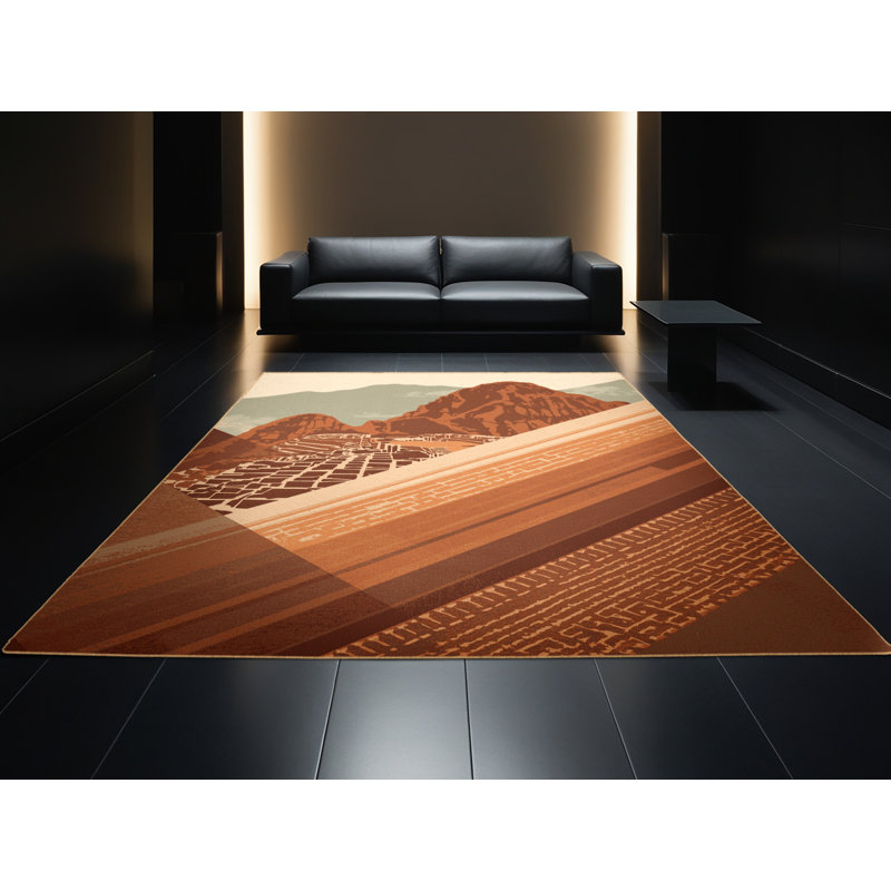 Machine Washable Paret Machu Picchu Peru Global Inspired Block Print Rug in Brown – LightBrown Binding, 3x5