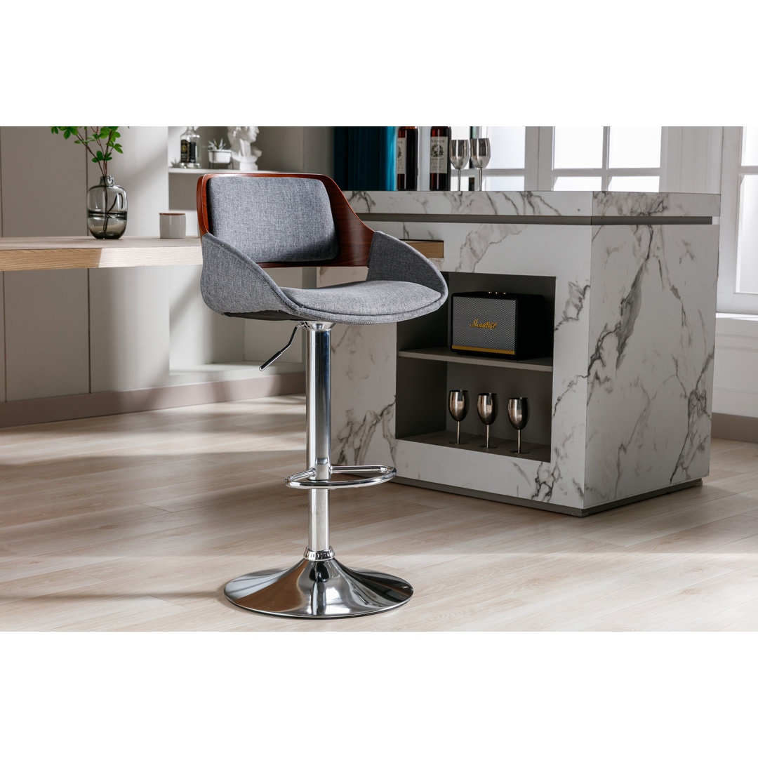 Katniss Swivel Adjustable Height Fabric Mid-Century Bar Stool George Oliver