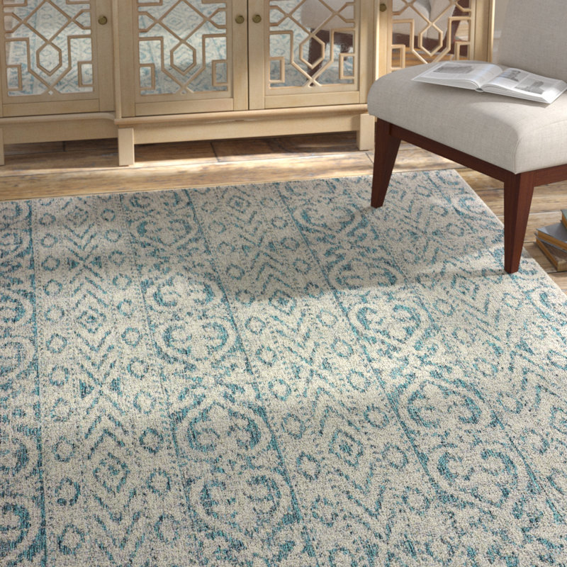 Tapis transitionnel intérieur / extérieur bleu / gris Ulen, Rectangle de 5 pi x 8 pi