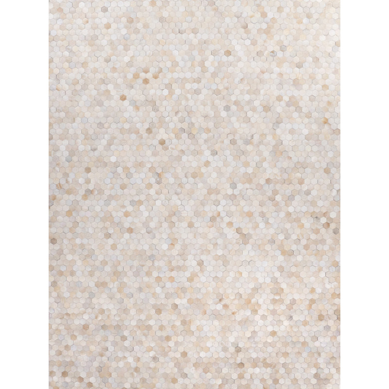 Mosaic Cowhide Geometric Area Rug in Ivory