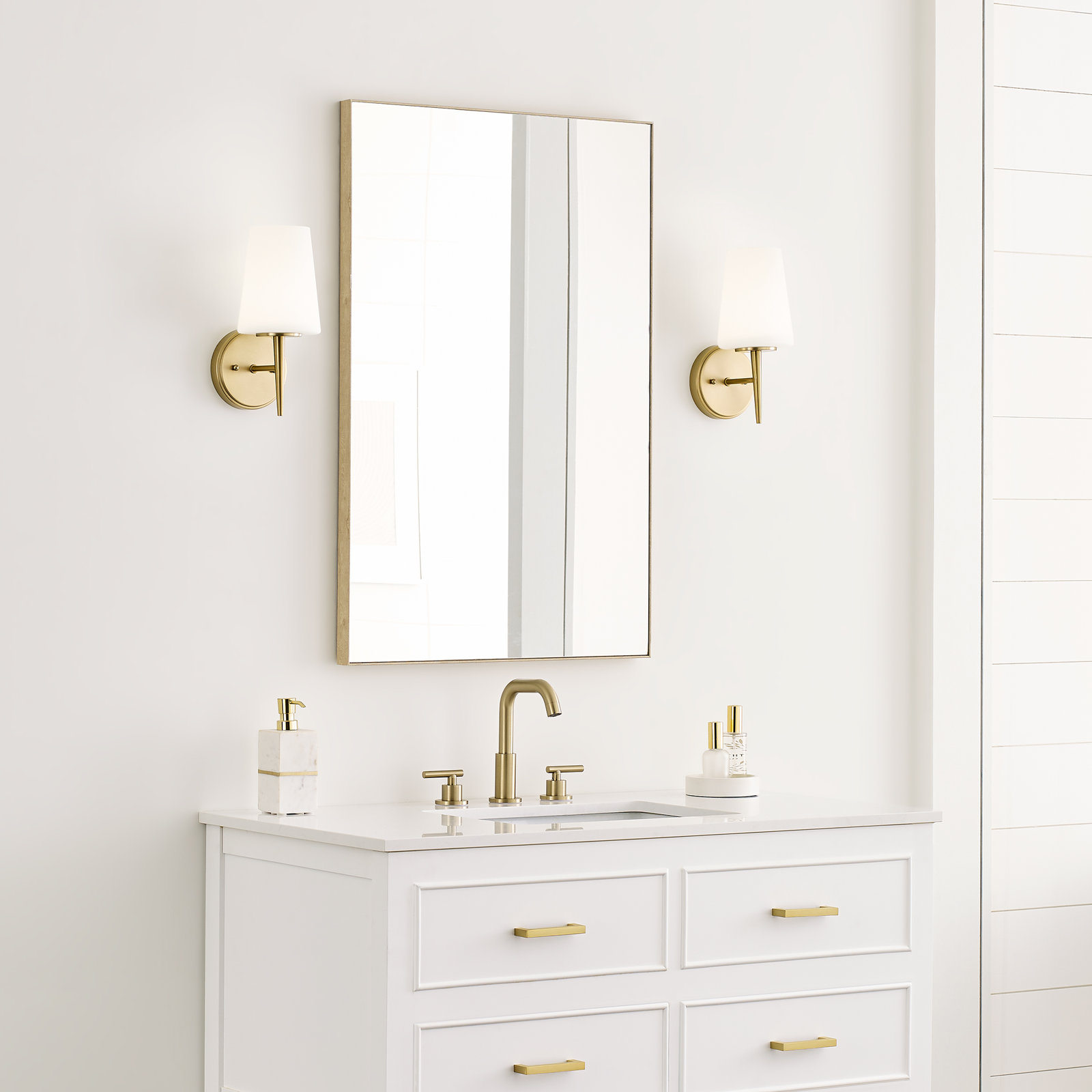 Erlandson Single Light Glass Dimmable Armed Sconce, 100W A19 Medium, Satin Bronze