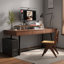 Bureau 55,25 po brun clair + noir rectangulaire en bois massif + acier avec 3 tiroirs