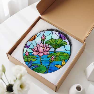12"H Water Lily Stained Glass Window Panel