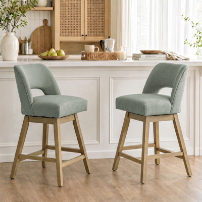 Ensemble de 6 tabourets de bar pivotants de 26 po de hauteur, siège rembourré en polyester sur structure en bois massif