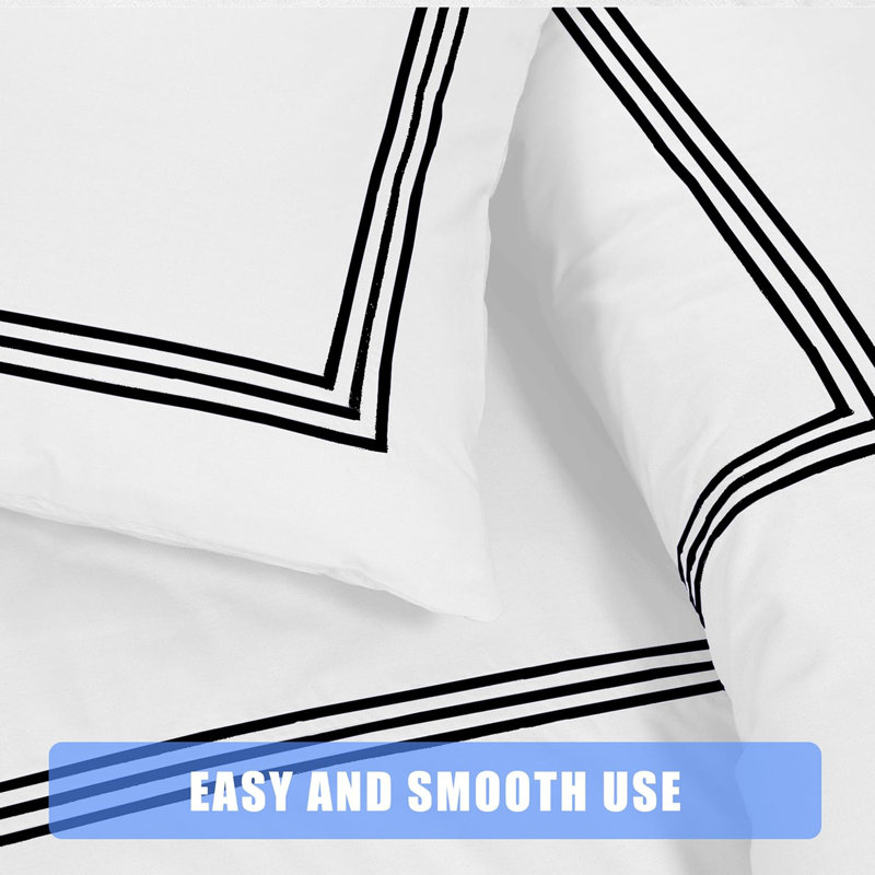 Cotton Blend Duvet Cover Set with Pillowcases, White/Navy, Super King Duvet Cover + 2 Pillowcases