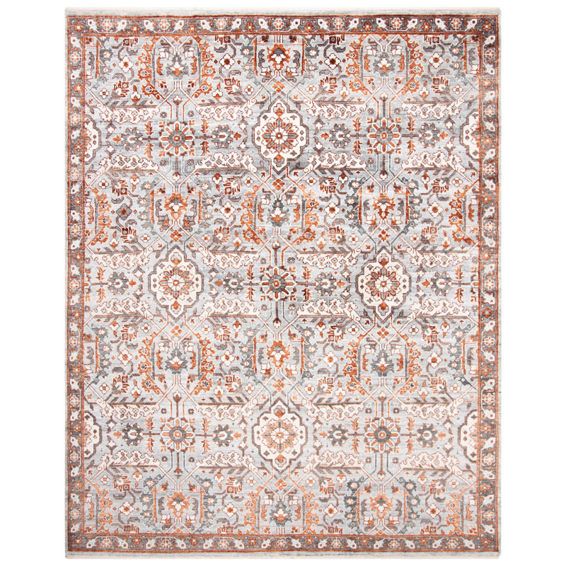 Tapis gris / rouille en viscose / coton / laine noué à la main Haj Jalili, Rectangle 6 pi x 9 pi