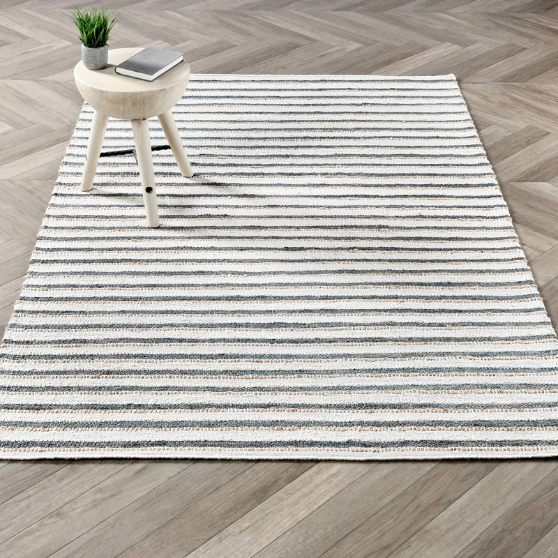 Del Mar Striped Area Rug, Ivory/Aqua