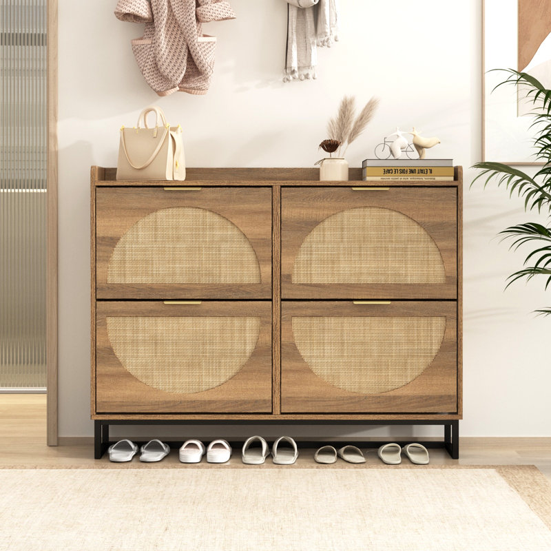24 Pair Shoe Storage Cabinet Natural Wood