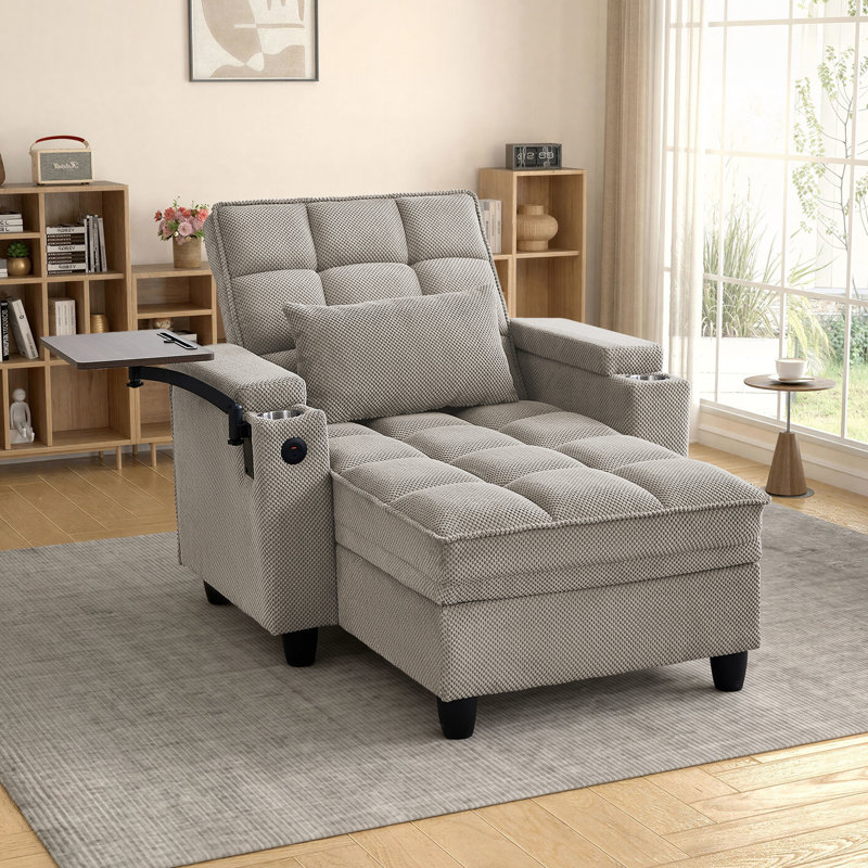 Fauteuil convertible simple de 41,5 po avec USB et Type-C, 2 porte-gobelets, table d'appoint, rangement sous le siège et accoudoirs de rangement