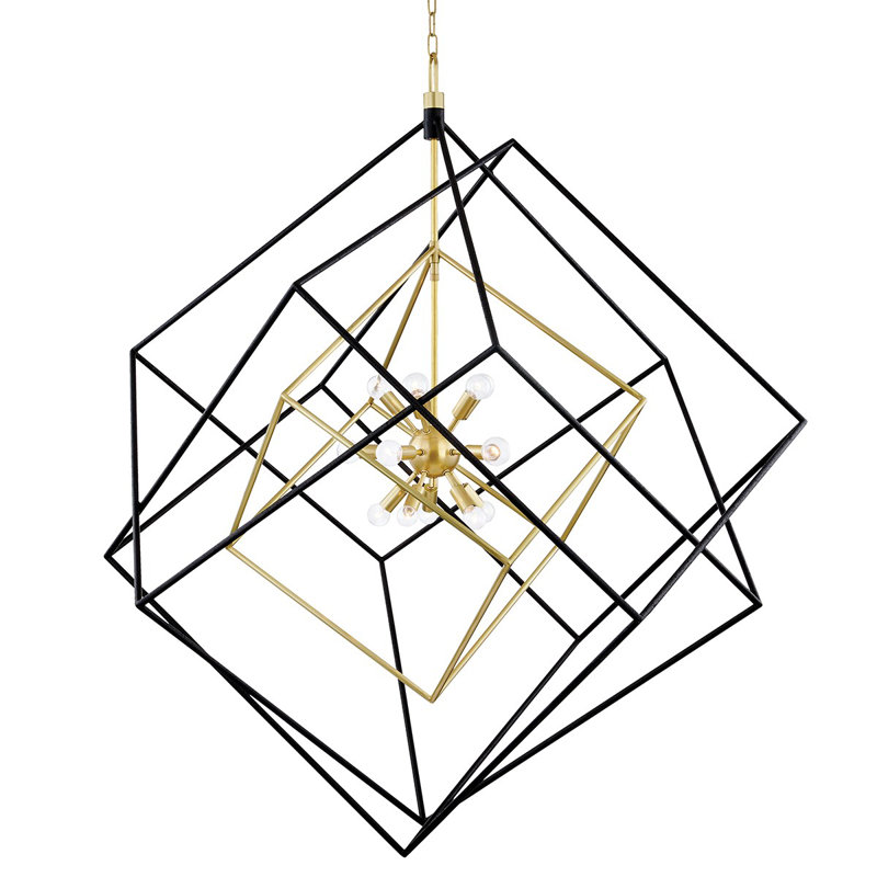 Aged Brass and Black 15-Light Cubist Pendant