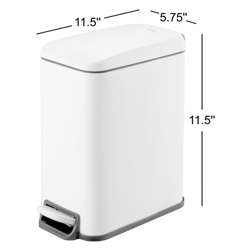 Qualiazero 1.3 Gallon Slim Stainless Steel Bathroom Trash Can, Blanc mat