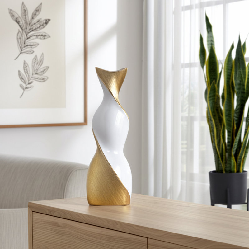 Sculptural Vase with a Twisting Silhouette – Modern Tall Vase and Table Vase for Home Decor – Decorative Flower Vase for Shelf, Entryway, or Mantel Styling