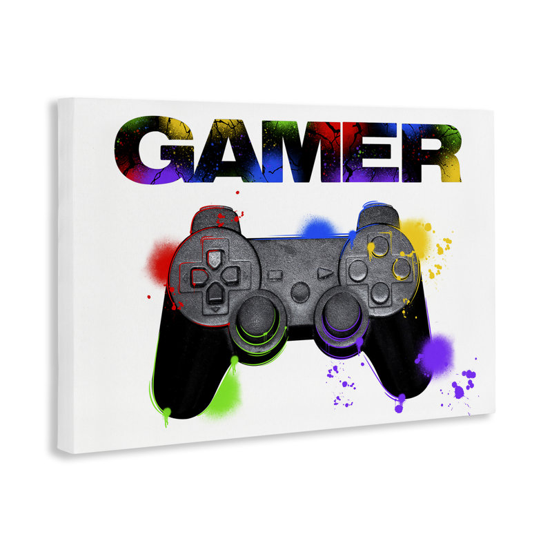 Gamer with Rainbow Splashes Canvas, design by Marcus Prime, 20" H x 30" W