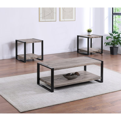 3Pc Contemporary Cocktail Set, 1X Rectangular Coffee Table And 2X Square End Table