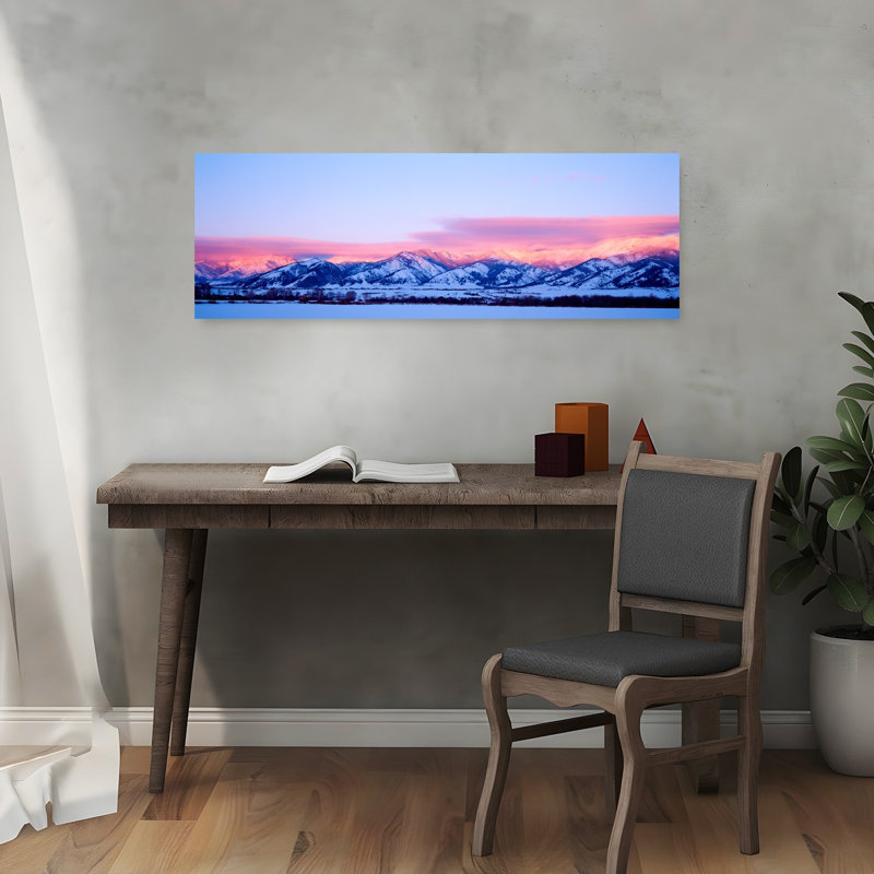 USA Montana Bozeman Bridger Mountains sunset 1 Piece Wrapped Canvas Panoramic Wall Art, 30.48 cm H  x 91.44 cm W